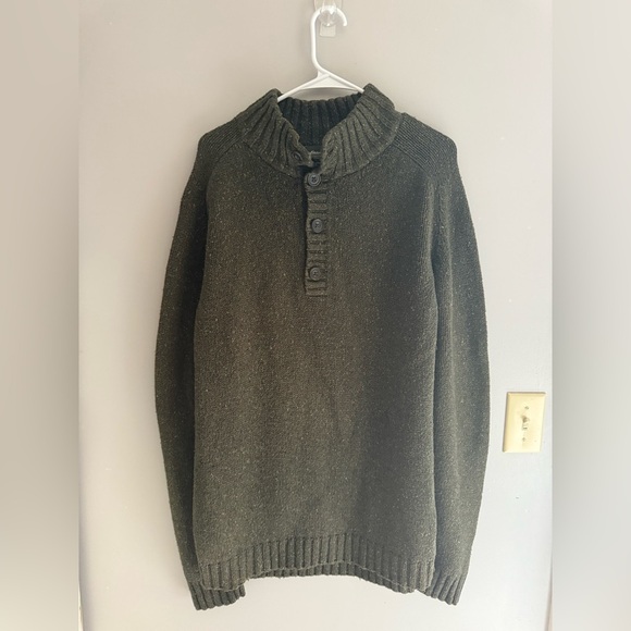 VTG Eddie Bauer Wool Blend Knit Pullover Henley Sweater Men’s SZ L Tall Green - Picture 1 of 7